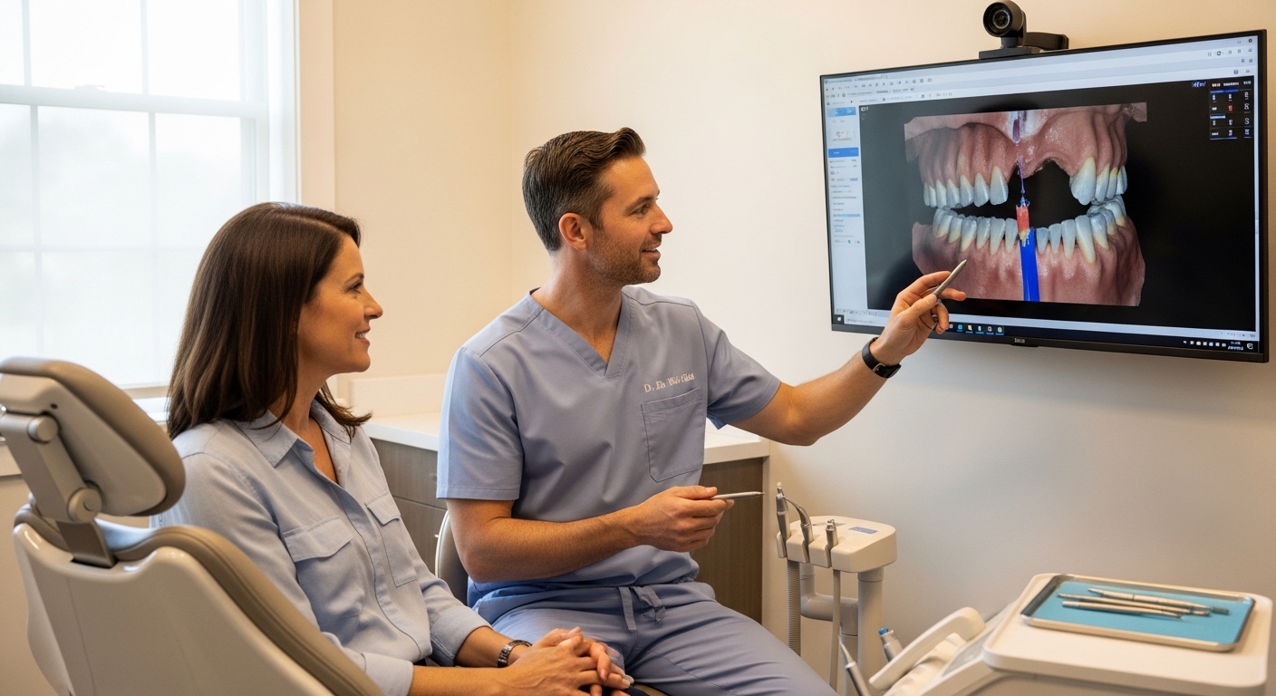 Dr. Benjamin Whitted consulting with a patient in a modern dental office